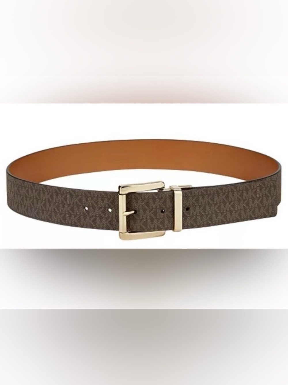 Michael Kors MK Logo Reversible Brown Belt Gold Buckle Plus Size 1X 50”